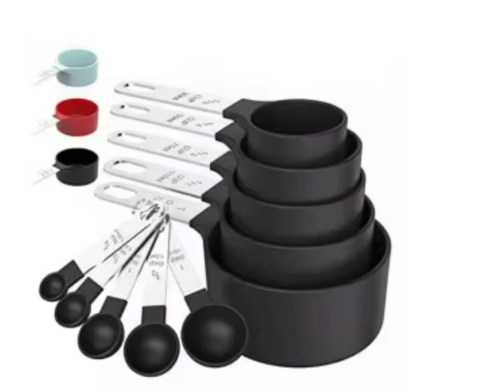 Beram Stackable Measuring Cup and Spoon Set Durable Food Safe Plastic with Stainless Steel Handles Easy Clean Accurate Baking and Cooking Tools