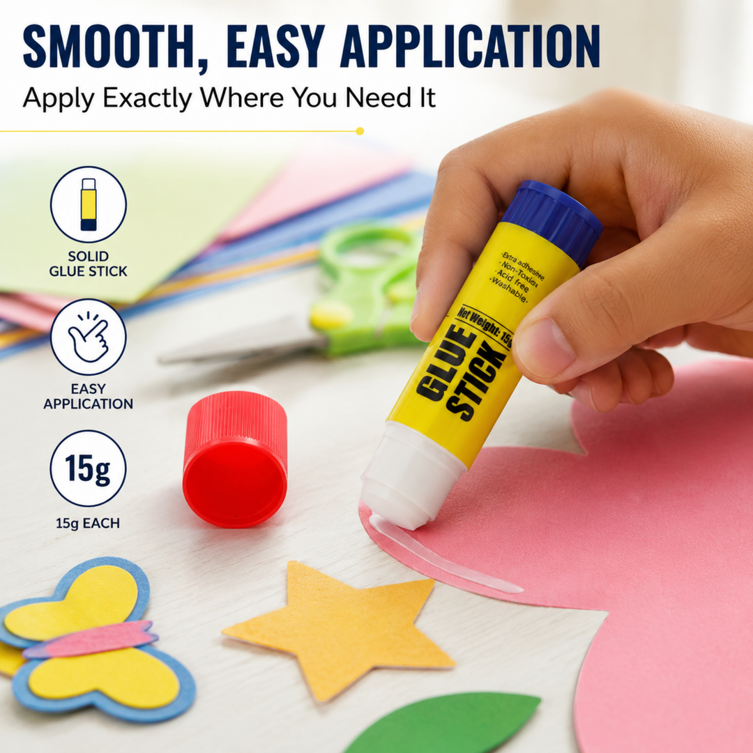 Glue Sticks for Paper Crafts – Strong Adhesive Glue Stick Set, Smooth Application, Quick Dry, Non-Toxic, Mess-Free Craft Glue for Office, School & DIY Projects
