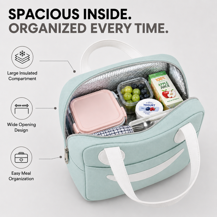 Insulated Lunch Bag, Reusable Thermal Lunch Tote with Zipper Closure, Lightweight Lunch Box Carry Bag for Office, School, Travel, Picnic, Work and Daily Meal Storage
