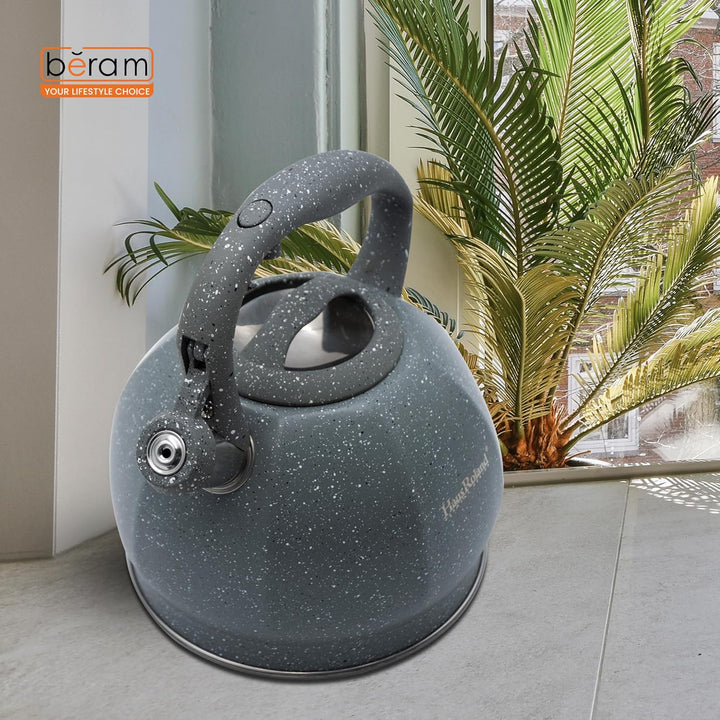 Haus Roland Whistling Kettle, Stovetop Tea Kettle, Stainless Teapot, 3 Liters with Dotted Grain Handles, Fast Boiling, Perfect for Homes, Picnics, and Parties