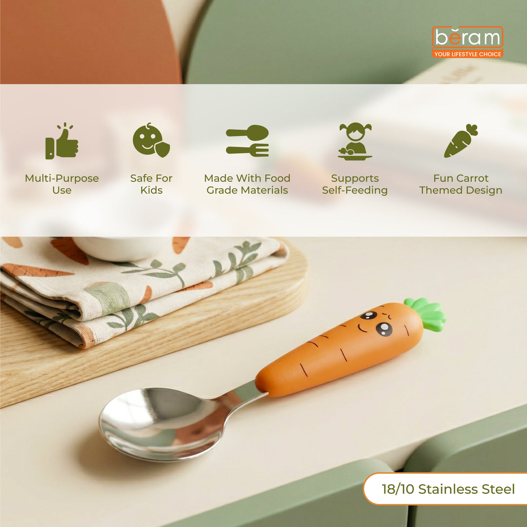 BERAM Rabbit Rapier Children’s Cutlery Set  Carrot Design Handles, Stainless Steel Flatware, 18/10 Grade Stainless Steel Kitchen Set, Compact Size Tableware Set for Toddlers