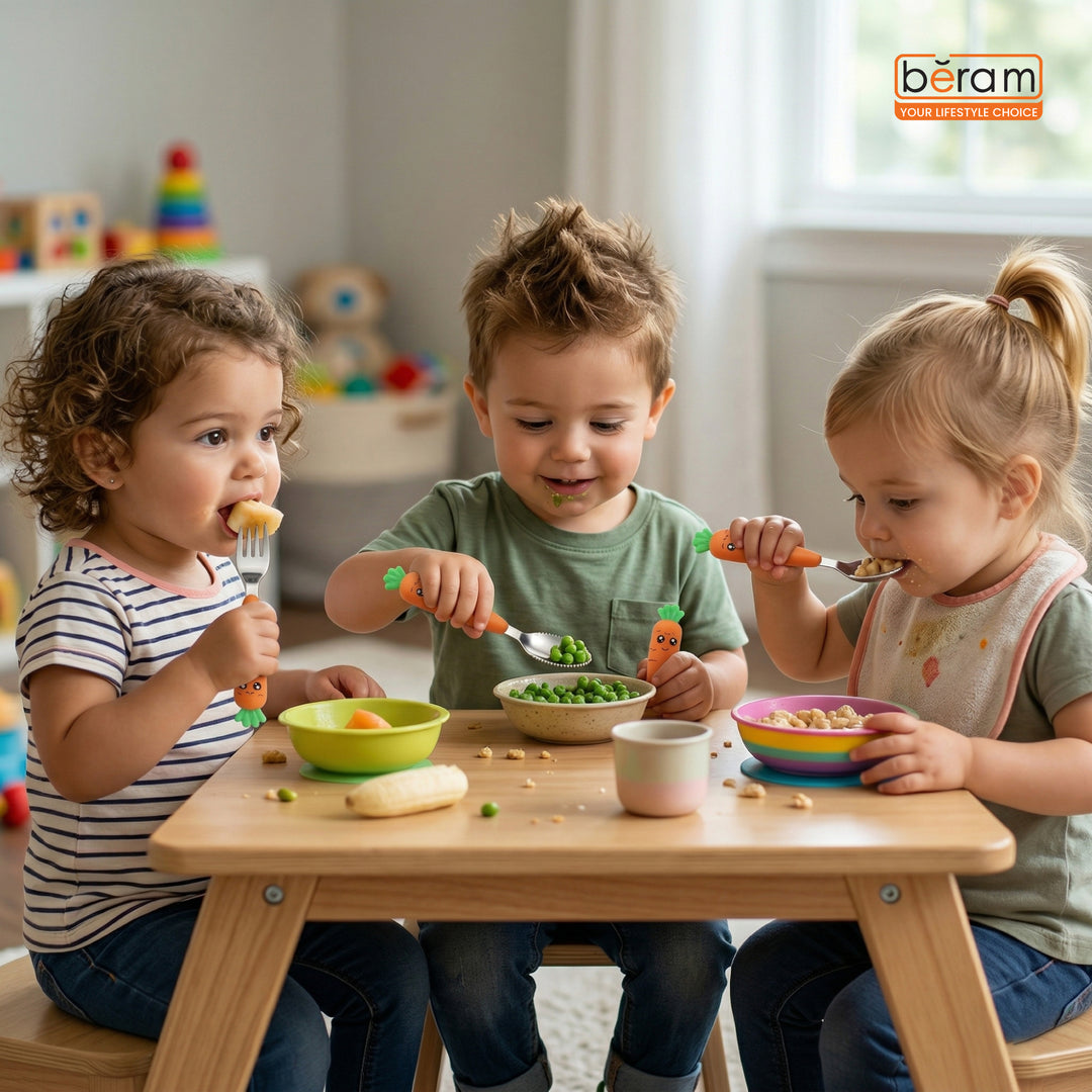 BERAM Rabbit Rapier Children’s Cutlery Set  Carrot Design Handles, Stainless Steel Flatware, 18/10 Grade Stainless Steel Kitchen Set, Compact Size Tableware Set for Toddlers
