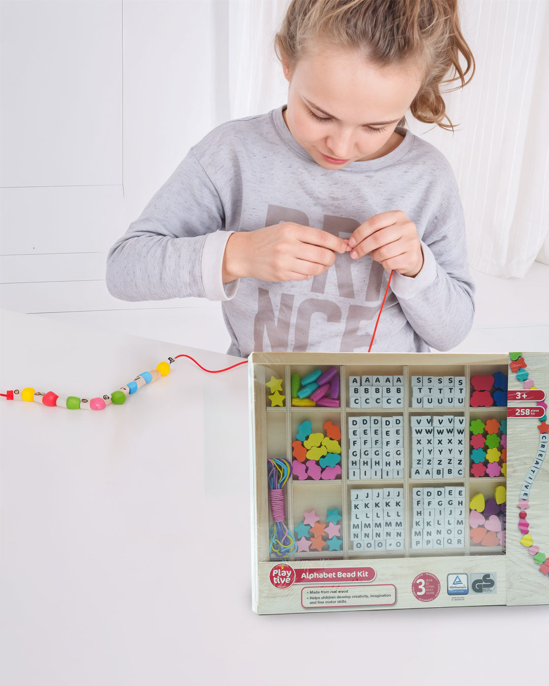 Playtive Alphabet bead kit , creative and educational toy for kids 3+, learning more about letters, colors, and shapes