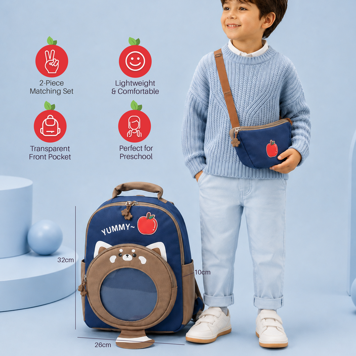 Bear Design School Backpack with Matching Side Bag, Lightweight Student Book Bag Set, Multi Pocket School Bag with Adjustable Shoulder Straps, Spacious School Backpack Daily School Use