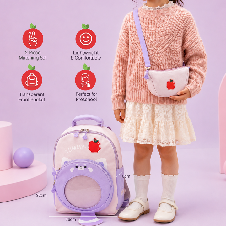 Bear Design School Backpack with Matching Side Bag, Lightweight Student Book Bag Set, Multi Pocket School Bag with Adjustable Shoulder Straps, Spacious School Backpack Daily School Use