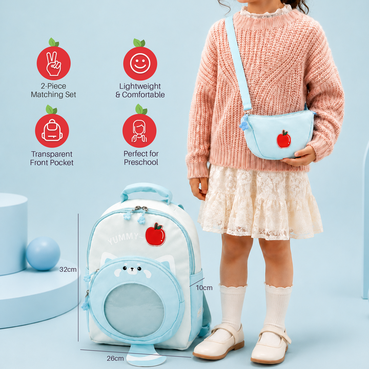 Bear Design School Backpack with Matching Side Bag, Lightweight Student Book Bag Set, Multi Pocket School Bag with Adjustable Shoulder Straps, Spacious School Backpack Daily School Use