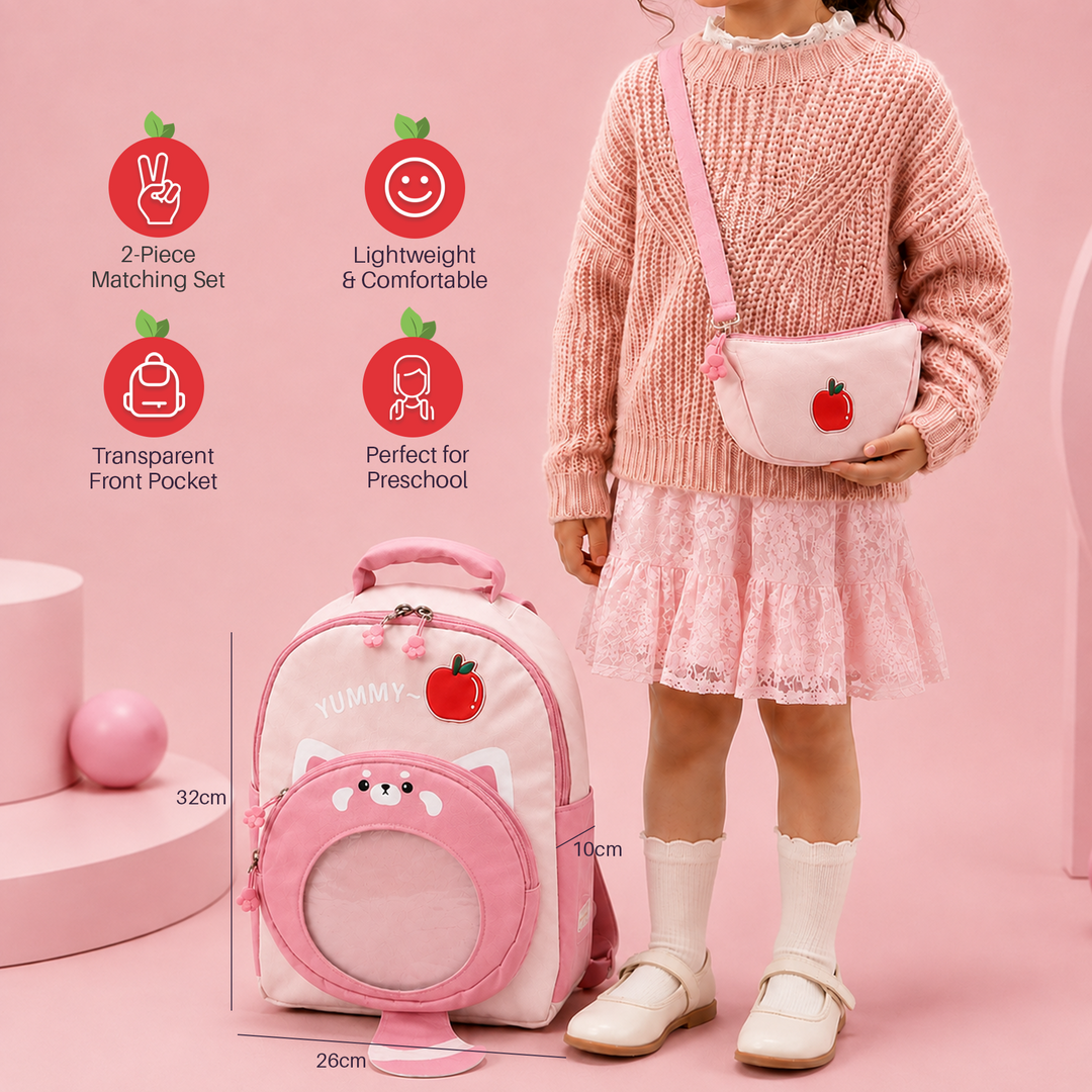 Bear Design School Backpack with Matching Side Bag, Lightweight Student Book Bag Set, Multi Pocket School Bag with Adjustable Shoulder Straps, Spacious School Backpack Daily School Use