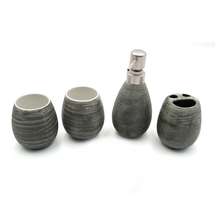 Beram 4-Piece Bathroom Accessory Set – Includes soap dispenser, tumbler, dual-slot toothbrush holder, and multipurpose holder