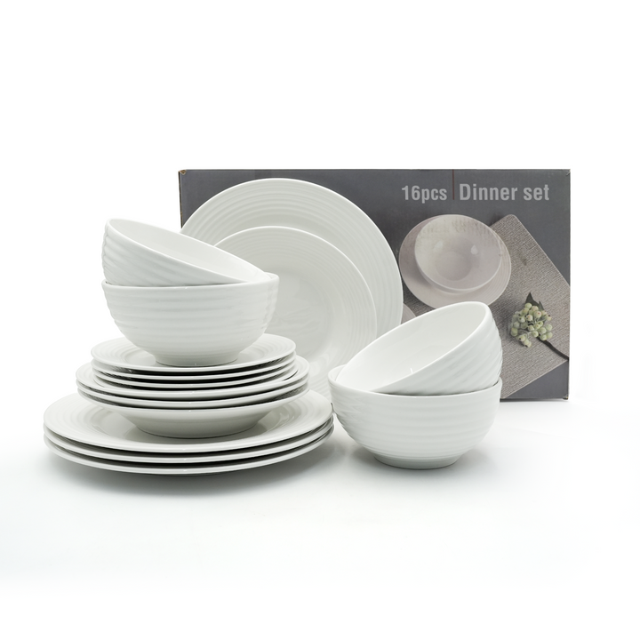 16Pc Ceramic Dinner Set Service Of 4 Includes Dinner&Dessert Plates Bowls Semi Bowl Plate Durable  White LightWeight Microwave Safe for Everyday Use Special Occassion Gifting