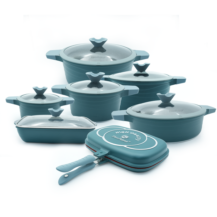 Haus Roland 14Pcs Green Granite Nonstick Cookware Set with Lids Die-Cast Aluminum Induction & Oven Safe PFOA/PTFE-Free Kitchen Utensil Durable Scratch-safe Pots & Pans for Cooking