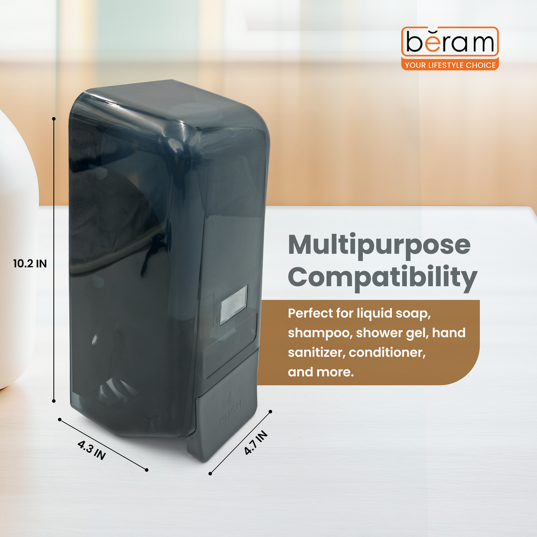 BERAM Wall‑Mounted Manual Soap Dispenser, Push Type soap Dispenser for Bathroom, Kitchen & Hotel, Chrome ABS Liquid Hand Soap, Shampoo, Sanitizer Holder, Refillable Single Chamber-White