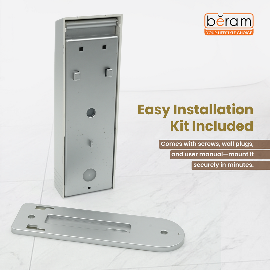 BERAM 400 ml Wall‑Mounted Manual Soap Dispenser, Push Type soap Dispenser for Bathroom, Kitchen & Hotel, Chrome ABS Liquid Hand Soap, Shampoo, Sanitizer Holder, Refillable Single Chamber-Silver Grey