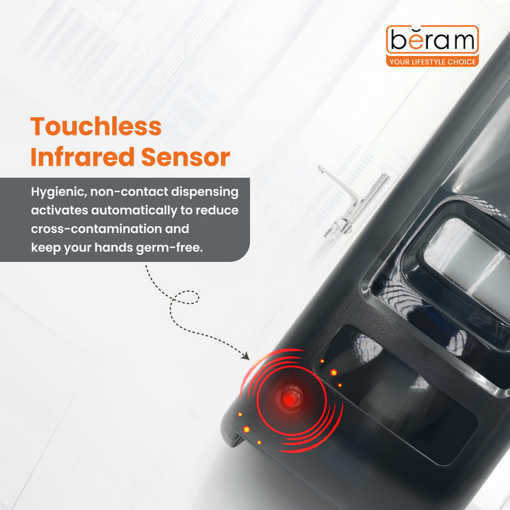 BERAM Automatic Soap Dispenser 1 Liter Wall Mounting Non-Contact Battery Operated Hand wash Foaming with Sensor Foam Soap Dispense for Bathroom Kitchen Office Translucent smoked Black