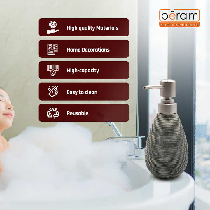 Beram 4-Piece Bathroom Accessory Set – Includes soap dispenser, tumbler, dual-slot toothbrush holder, and multipurpose holder