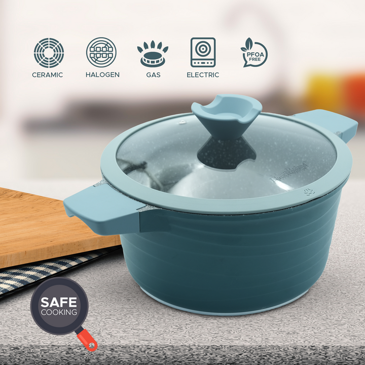 Haus Roland 14Pcs Green Granite Nonstick Cookware Set with Lids Die-Cast Aluminum Induction & Oven Safe PFOA/PTFE-Free Kitchen Utensil Durable Scratch-safe Pots & Pans for Cooking