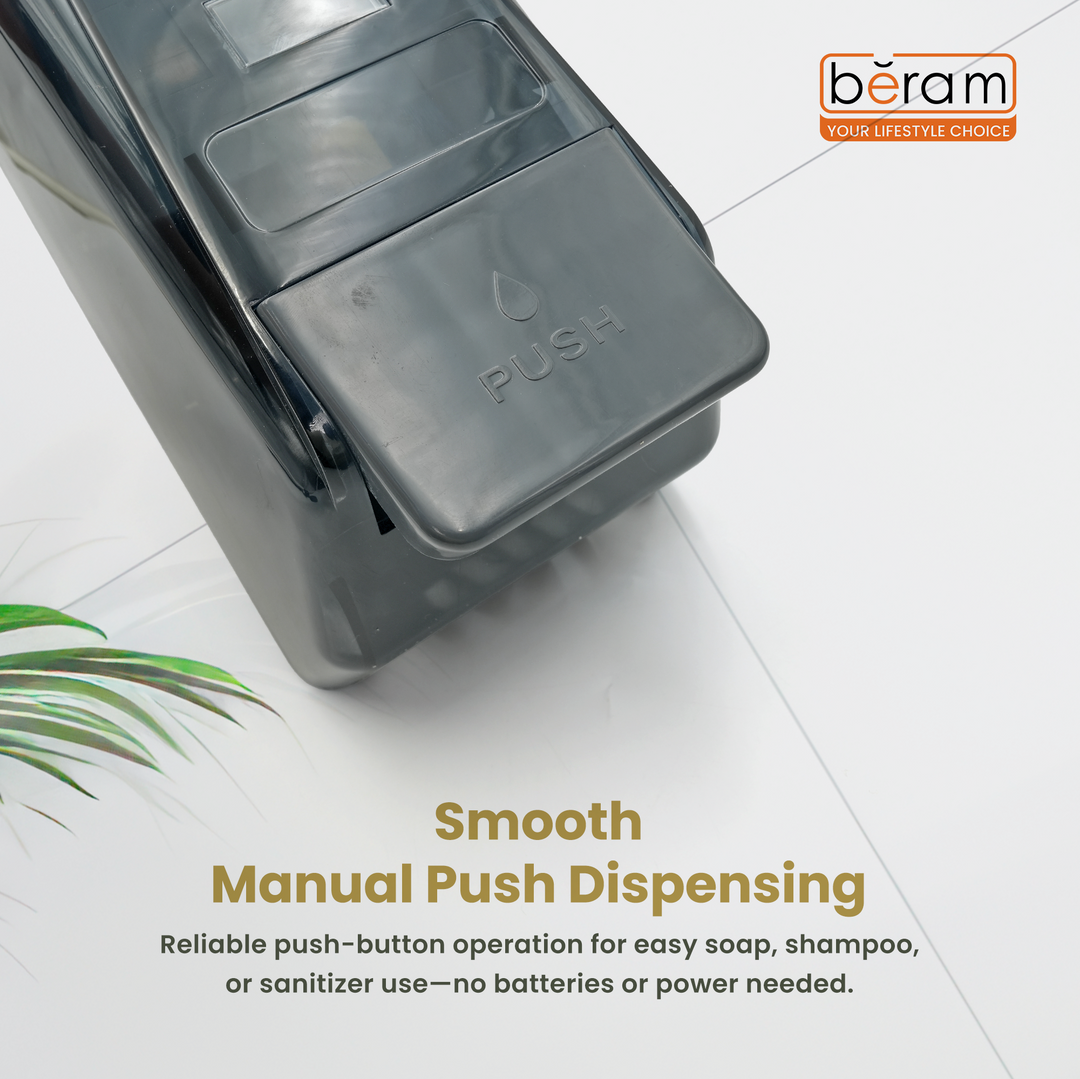 BERAM Wall Mounted Manual Liquid Soap Dispenser 800ml Push Type Shower Gel Dispenser for Bathroom & Kitchen Easy Refill Leak-Proof Design Perfect for Soap Shampoo Hand Sanitizer translucent black
