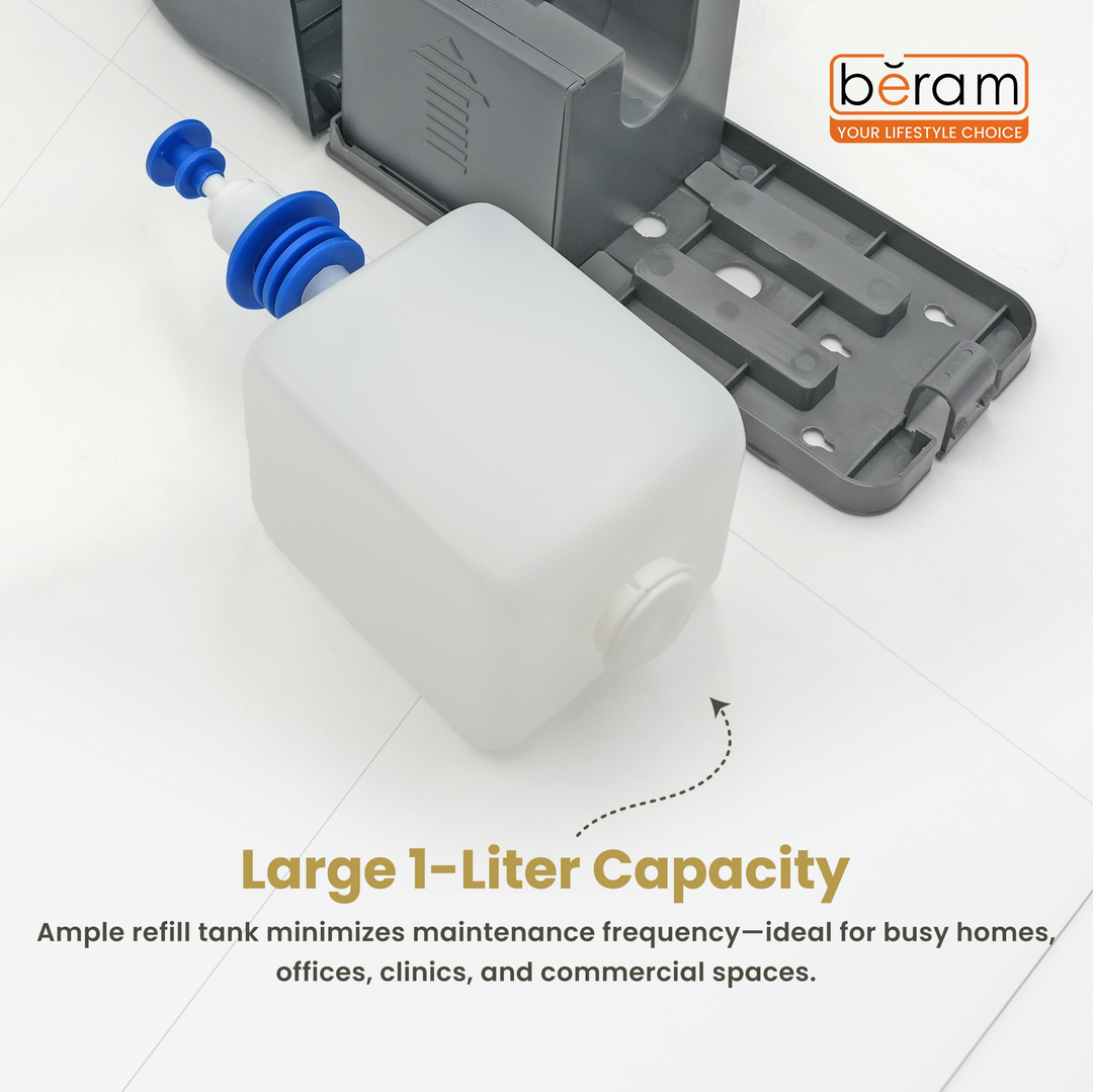 BERAM Automatic Soap Dispenser 1 Liter Wall Mounting Non-Contact Battery Operated Hand wash Foaming with Sensor Foam Soap Dispense for Bathroom Kitchen Office Translucent smoked Black