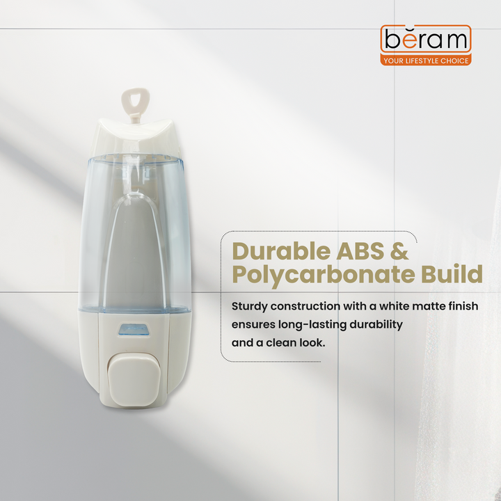 BERAM White Manual Soap Dispenser 300 ml Wall Mounted Push Type soap Dispenser Bathroom & Kitchen Easy Refill Leak-Proof Design Perfect for Soap Shampoo Hand Sanitizer transparent Tank ABS Plastic