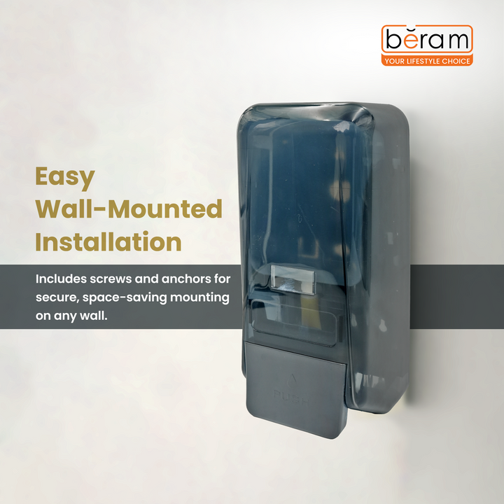 BERAM Wall Mounted Manual Liquid Soap Dispenser 800ml Push Type Shower Gel Dispenser for Bathroom & Kitchen Easy Refill Leak-Proof Design Perfect for Soap Shampoo Hand Sanitizer translucent black