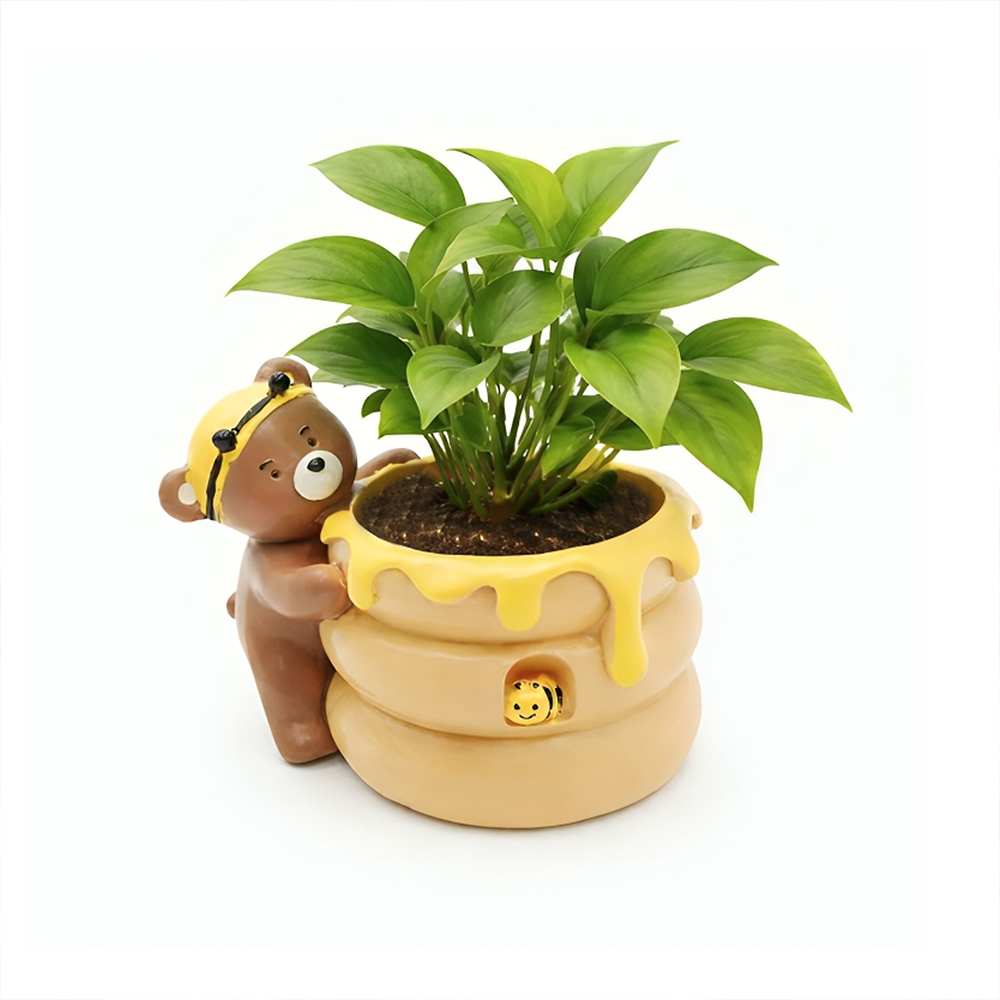 Animal Fruit Harvest Flower Pot Bunny Carrot and Bear Honey Bee Set Polyresin Cute Animal Succulent Planters Decorative Tree Trunk and Honey Pot Vase Desk Flower Pot Pen Pencil Holder Propagator Kit Indoor Outdoor Home Garden Decor