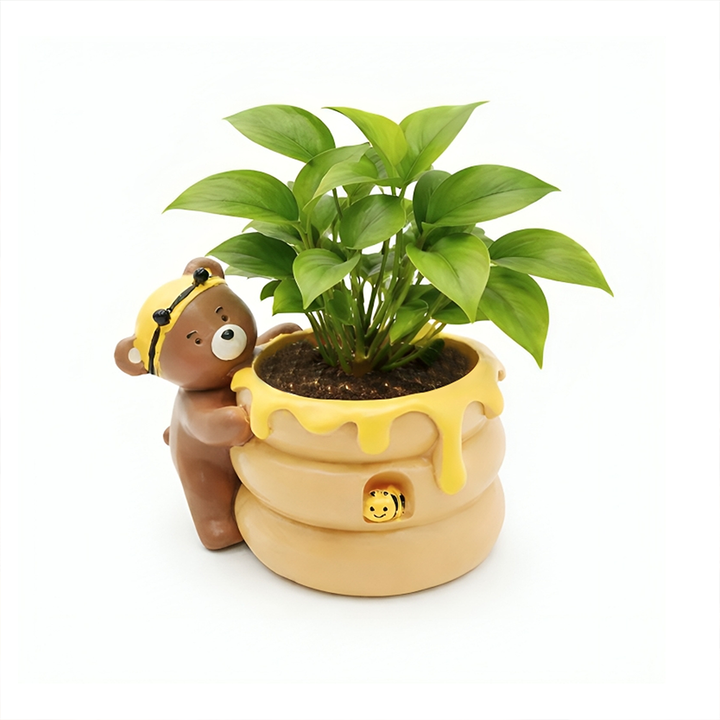 Animal Fruit Harvest Flower Pot Bunny Carrot and Bear Honey Bee Set Polyresin Cute Animal Succulent Planters Decorative Tree Trunk and Honey Pot Vase Desk Flower Pot Pen Pencil Holder Propagator Kit Indoor Outdoor Home Garden Decor