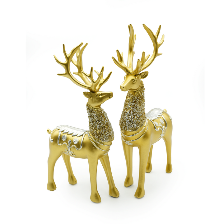 BERAM Majesty Reindeer Large and Small Size Set Luxury Reindeer Figurines with Crystal Accents Premium Christmas Deer Statues for Home Décor Tabletop Centerpiece Holiday Display