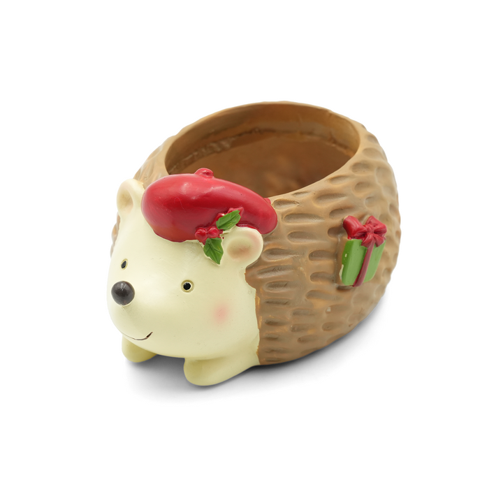 Animal Christmas Flower Pot 4 Pcs Set Rabbit Cat Porcupine Elephant Polyresin Succulent Planter Festive Mini Vase with Santa Hat Gift Box Design Indoor Outdoor Home Office Desk Decor Gift