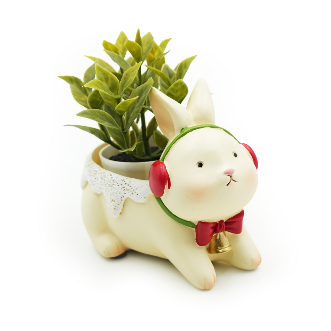 Animal Christmas Flower Pot 4 Pcs Set Rabbit Cat Porcupine Elephant Polyresin Succulent Planter Festive Mini Vase with Santa Hat Gift Box Design Indoor Outdoor Home Office Desk Decor Gift