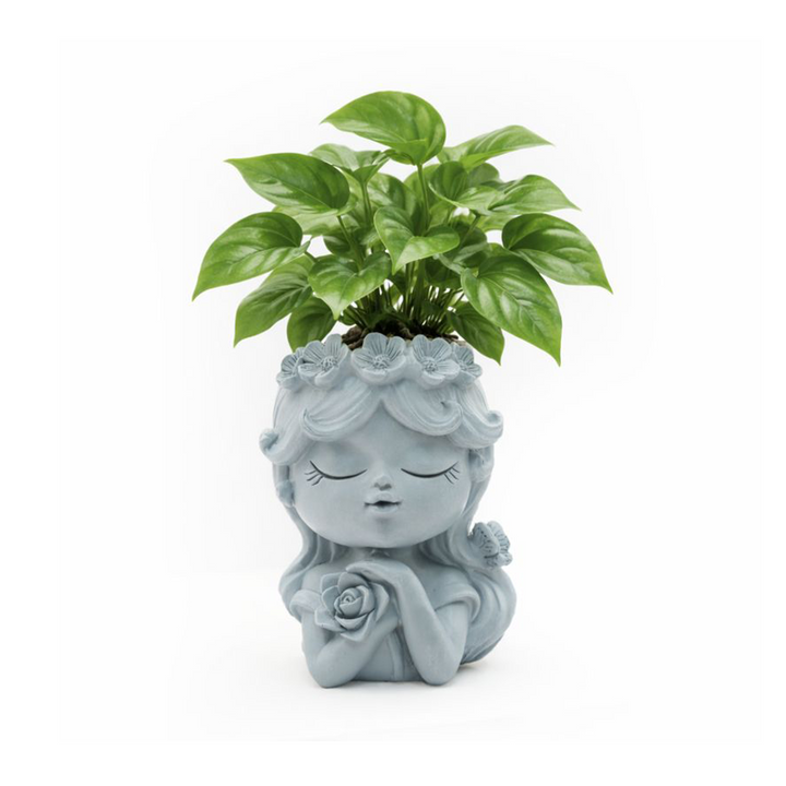 Bonsai Craft Vase 4-Set Pray Dream Flower Blessing Dolls Grey Polyresin Decorative Succulent Planters Elegant Home Office Desk Decor Flower Pots Pen Pencil Holders Propagator Kit Gift