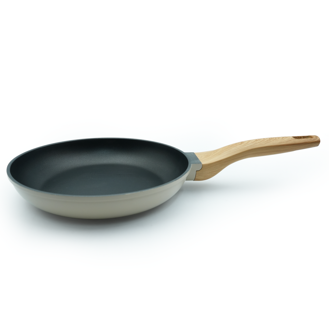 Non-Stick Frying Pan 24 Cm for Induction  Gas Stove Cast Aluminum Skillet with premium Coating Soft-Touch Wooden Handle Black Color Oven Safe Cookware Eco-Friendly Non-Toxic Pan