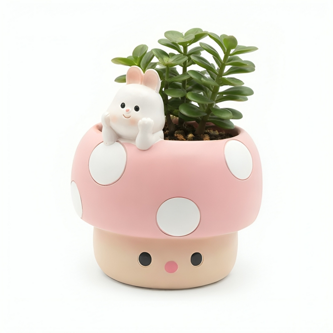 Mushroom Planter Set Panda Sleeping Cat Smiling Cat Cartoon Smiley Polyresin Decorative Flower Pots Cute Animal Succulent Holders with Drainage Hole Indoor Outdoor Home Office Desk Decor Pen Pencil Holder Propagator Kit Gift