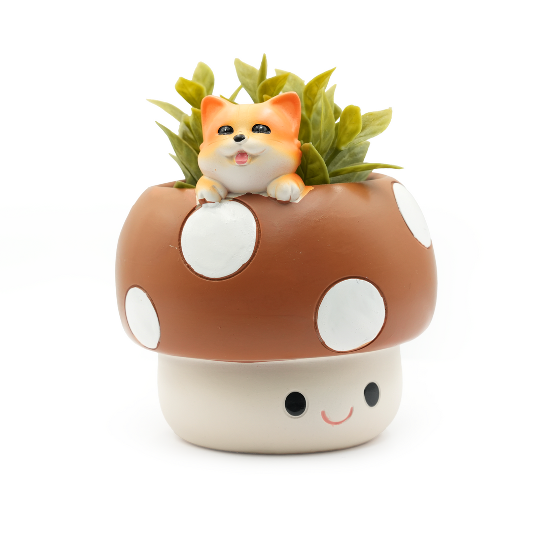 Mushroom Planter Set Panda Sleeping Cat Smiling Cat Cartoon Smiley Polyresin Decorative Flower Pots Cute Animal Succulent Holders with Drainage Hole Indoor Outdoor Home Office Desk Decor Pen Pencil Holder Propagator Kit Gift