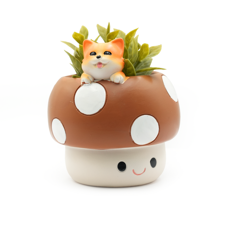 Mushroom Planter Set Panda Sleeping Cat Smiling Cat Cartoon Smiley Polyresin Decorative Flower Pots Cute Animal Succulent Holders with Drainage Hole Indoor Outdoor Home Office Desk Decor Pen Pencil Holder Propagator Kit Gift