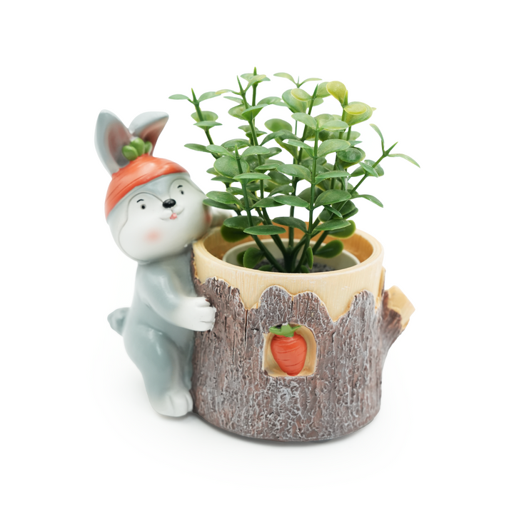 Animal Fruit Harvest Flower Pot Bunny Carrot and Bear Honey Bee Set Polyresin Cute Animal Succulent Planters Decorative Tree Trunk and Honey Pot Vase Desk Flower Pot Pen Pencil Holder Propagator Kit Indoor Outdoor Home Garden Decor