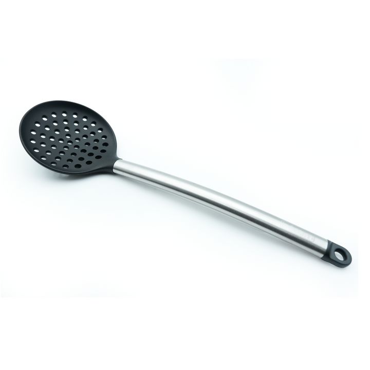 Beram 6Pcs Silicone with Stainless Steel Utensil Set Non-Stick Safe,Heat Resistant,BPA-Free –Slotted Turner, Scraper, Skimmer, Pasta Server, Soup Ladle & Serving Spoon (Black) (Set of 6)