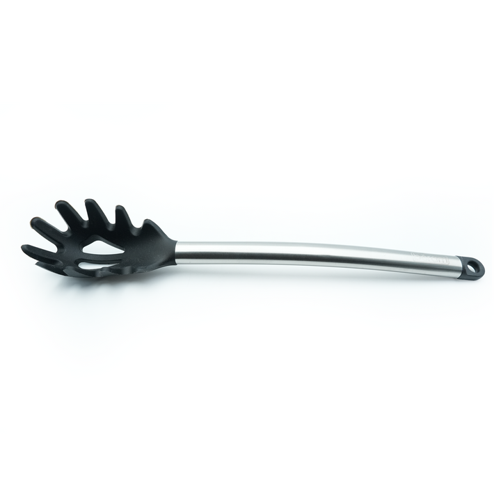 Beram 6Pcs Silicone with Stainless Steel Utensil Set Non-Stick Safe,Heat Resistant,BPA-Free –Slotted Turner, Scraper, Skimmer, Pasta Server, Soup Ladle & Serving Spoon (Black) (Set of 6)