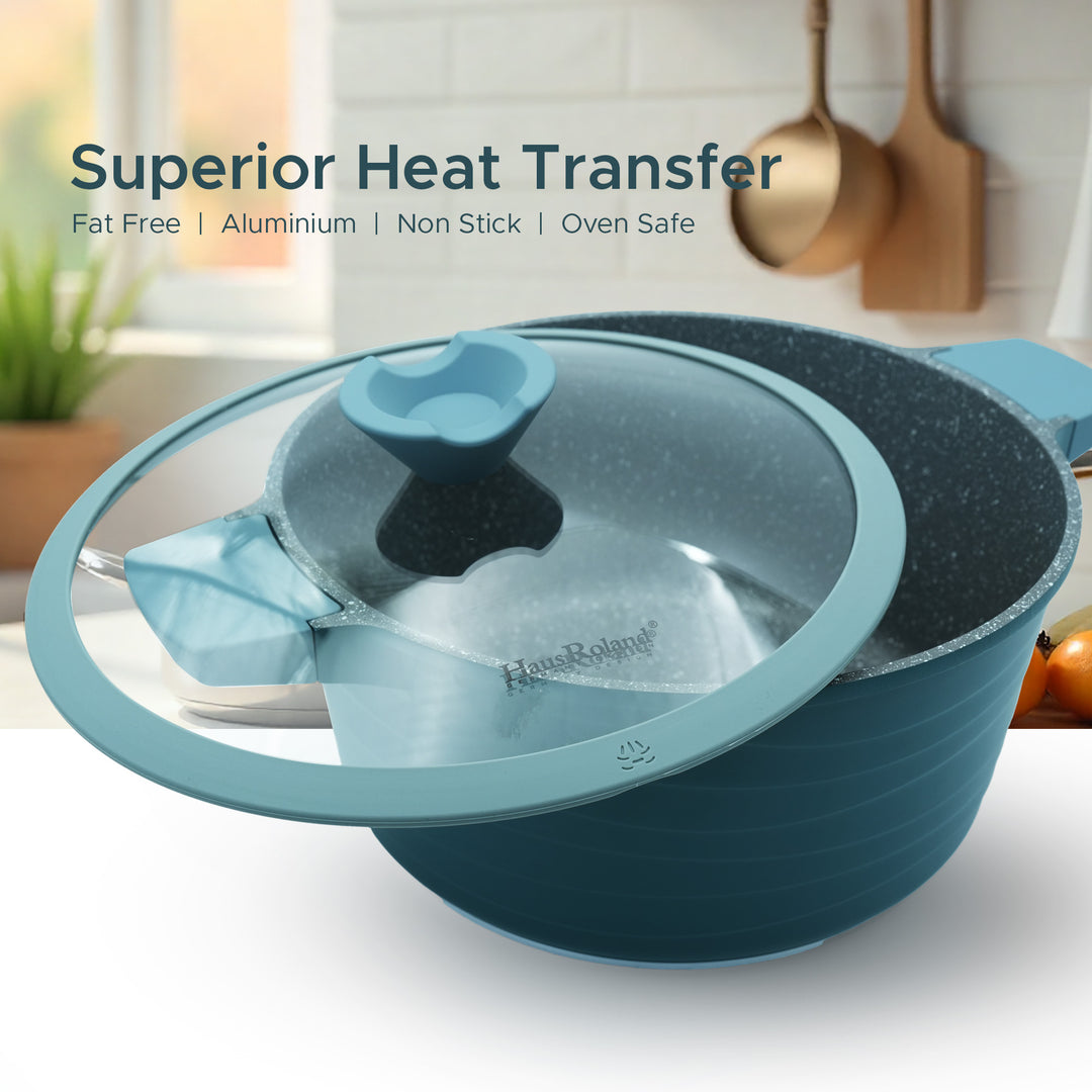 Haus Roland 14Pcs Green Granite Nonstick Cookware Set with Lids Die-Cast Aluminum Induction & Oven Safe PFOA/PTFE-Free Kitchen Utensil Durable Scratch-safe Pots & Pans for Cooking