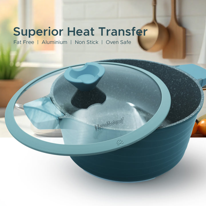 Haus Roland 14Pcs Green Granite Nonstick Cookware Set with Lids Die-Cast Aluminum Induction & Oven Safe PFOA/PTFE-Free Kitchen Utensil Durable Scratch-safe Pots & Pans for Cooking