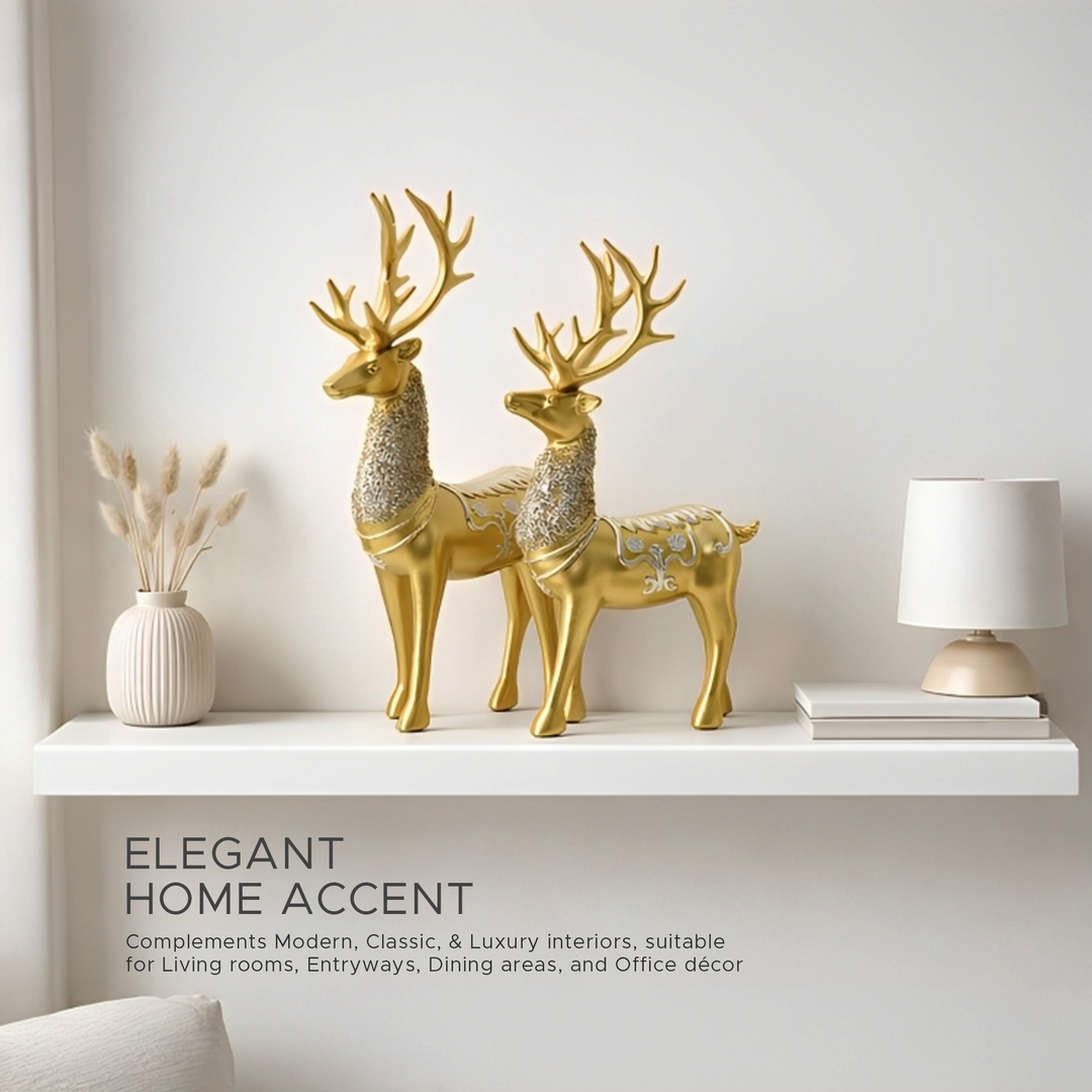 BERAM Majesty Reindeer Large and Small Size Set Luxury Reindeer Figurines with Crystal Accents Premium Christmas Deer Statues for Home Décor Tabletop Centerpiece Holiday Display