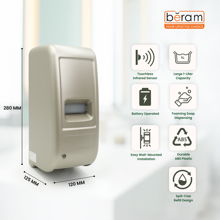 Beram 1000ML Automatic Soap Dispenser Wall Mounted Touchless Hand Sanitizer & Liquid Soap Dispenser Battery Operated Refillable Commercial Dispenser for Bathroom Kitchen Office