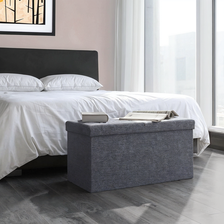 Livarno Foldable Storage Ottoman Bench – Multi-Functional Seat & Organizer Chest with Collapsible Design, Modern Fabric Finish, 96L Capacity – Ideal for Bedroom, Living Room, Hallway – Supports 110kg – Easy Assembly – Dark Grey