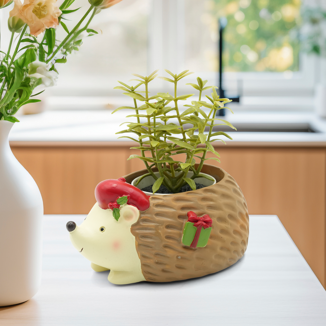 Animal Christmas Flower Pot 4 Pcs Set Rabbit Cat Porcupine Elephant Polyresin Succulent Planter Festive Mini Vase with Santa Hat Gift Box Design Indoor Outdoor Home Office Desk Decor Gift