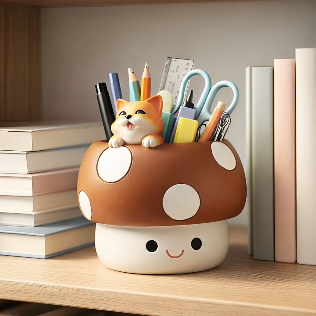 Mushroom Planter Set Panda Sleeping Cat Smiling Cat Cartoon Smiley Polyresin Decorative Flower Pots Cute Animal Succulent Holders with Drainage Hole Indoor Outdoor Home Office Desk Decor Pen Pencil Holder Propagator Kit Gift