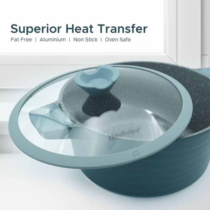 Haus Roland 14Pcs Green Granite Nonstick Cookware Set with Lids Die-Cast Aluminum Induction & Oven Safe PFOA/PTFE-Free Kitchen Utensil Durable Scratch-safe Pots & Pans for Cooking