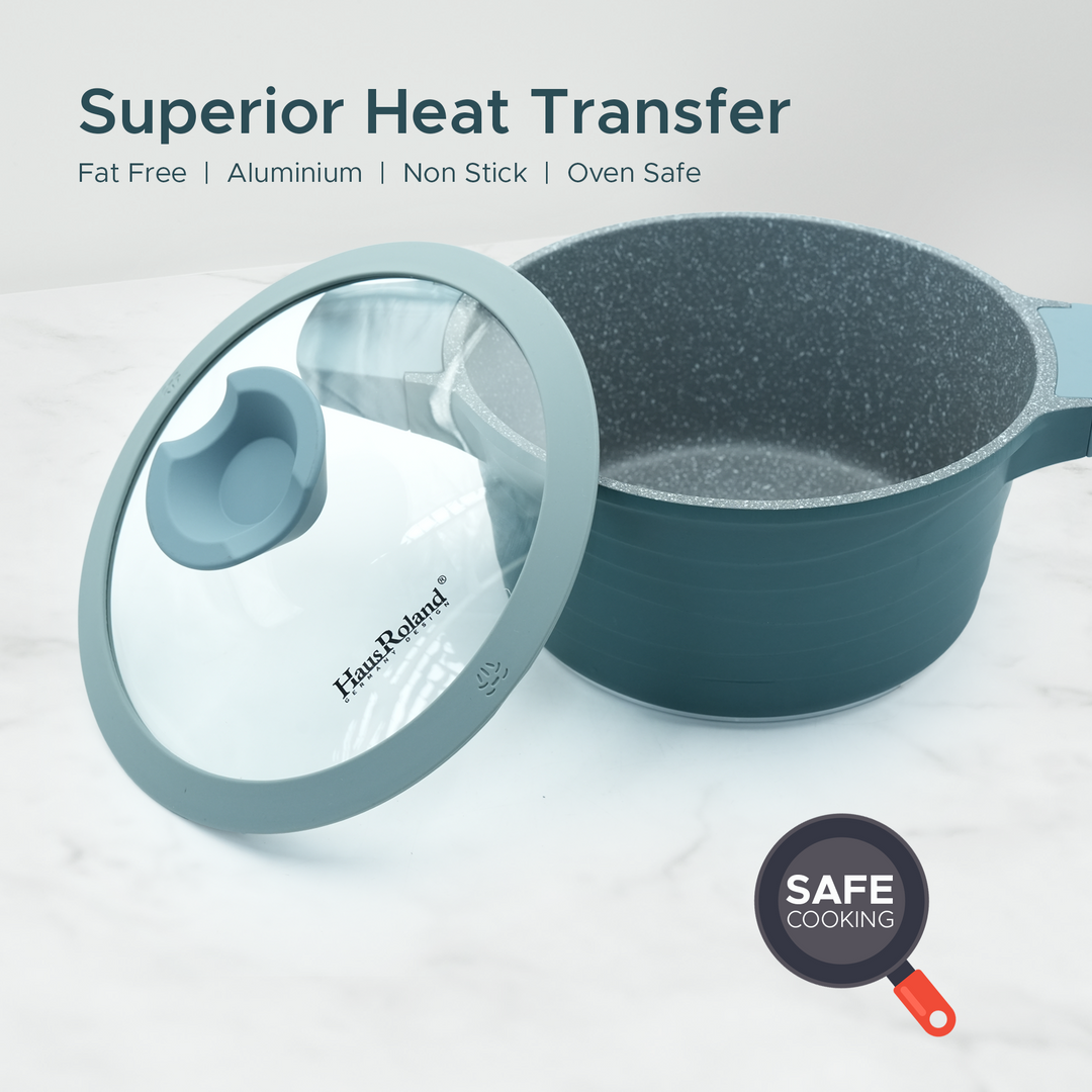 Haus Roland 14Pcs Green Granite Nonstick Cookware Set with Lids Die-Cast Aluminum Induction & Oven Safe PFOA/PTFE-Free Kitchen Utensil Durable Scratch-safe Pots & Pans for Cooking