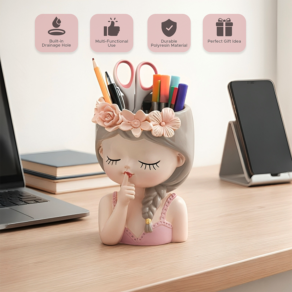 Fairy 3PCS Set Think Sleep Shhh Polyresin Decorative Succulent Planter Cute Fairy Girl Flower Pot Tabletop Vase Pen Pencil Holder Propagator Kit Indoor Outdoor Home Office Desk Decor