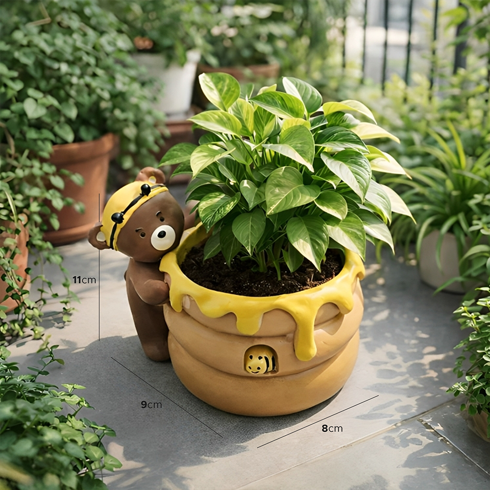 Animal Fruit Harvest Flower Pot Bunny Carrot and Bear Honey Bee Set Polyresin Cute Animal Succulent Planters Decorative Tree Trunk and Honey Pot Vase Desk Flower Pot Pen Pencil Holder Propagator Kit Indoor Outdoor Home Garden Decor