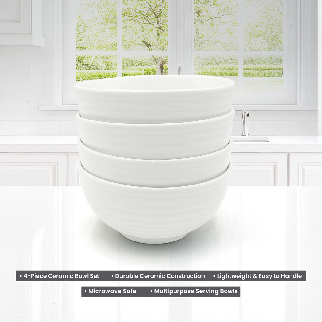 16Pc Ceramic Dinner Set Service Of 4 Includes Dinner&Dessert Plates Bowls Semi Bowl Plate Durable  White LightWeight Microwave Safe for Everyday Use Special Occassion Gifting