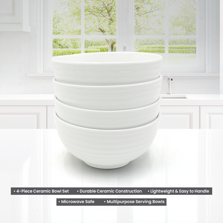 16Pc Ceramic Dinner Set Service Of 4 Includes Dinner&Dessert Plates Bowls Semi Bowl Plate Durable  White LightWeight Microwave Safe for Everyday Use Special Occassion Gifting