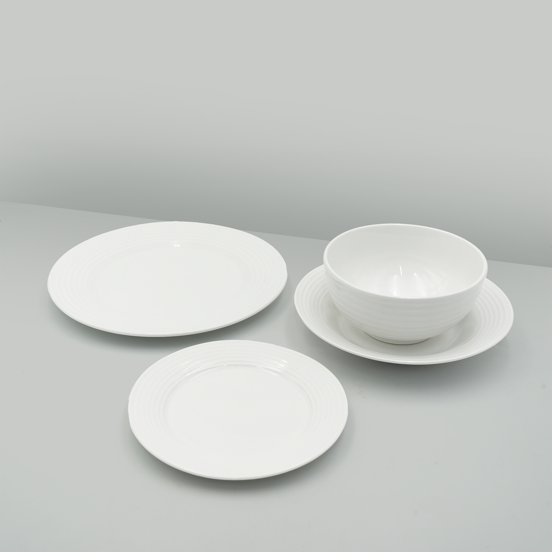 16Pc Ceramic Dinner Set Service Of 4 Includes Dinner&Dessert Plates Bowls Semi Bowl Plate Durable  White LightWeight Microwave Safe for Everyday Use Special Occassion Gifting